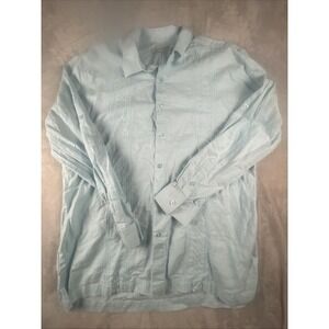 Mojito Collection Men Size XL Linen/Cotton Guayabera Chacabana Button Shirt Aqua